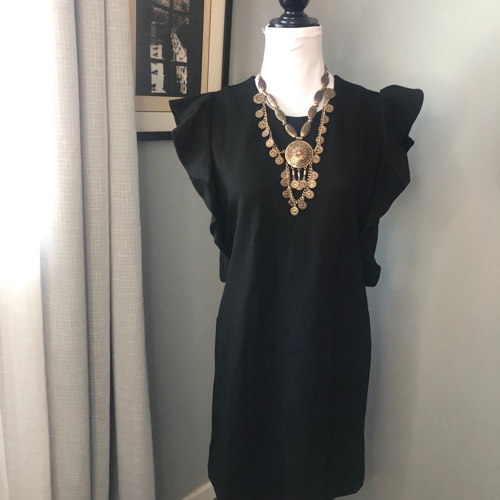 Elsey Black Dress Ruffled Short Sleeves Size 6